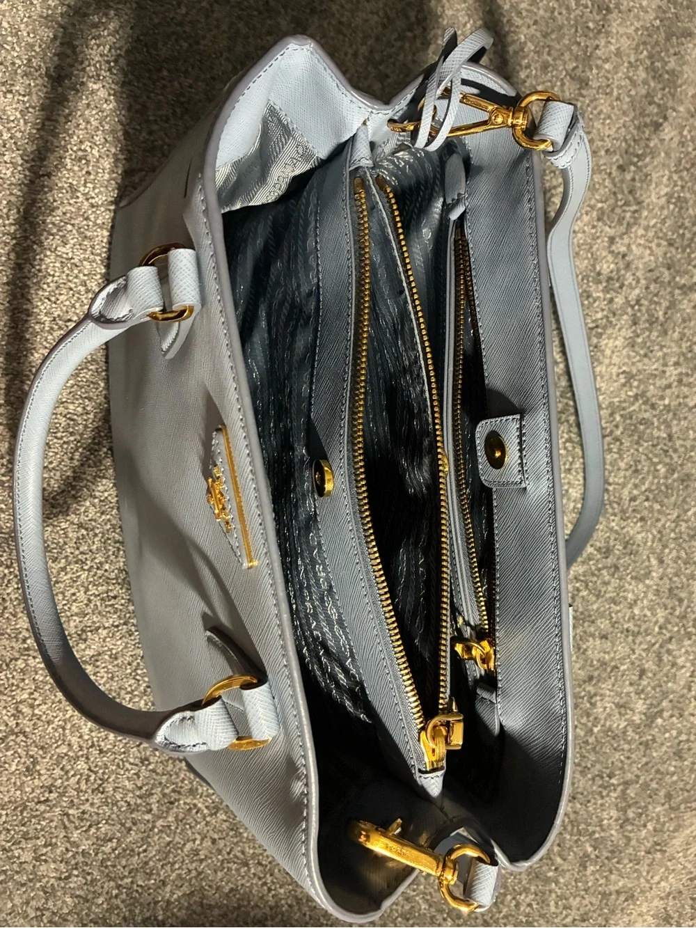 Prada Powder Blue Saffiano Leather Satchel with Gold Hardware